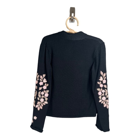 Sigrid Olsen Beaded Floral Pink Black HeavyKnit Cardigan Size SP Vintage’02 - Picture 7 of 16